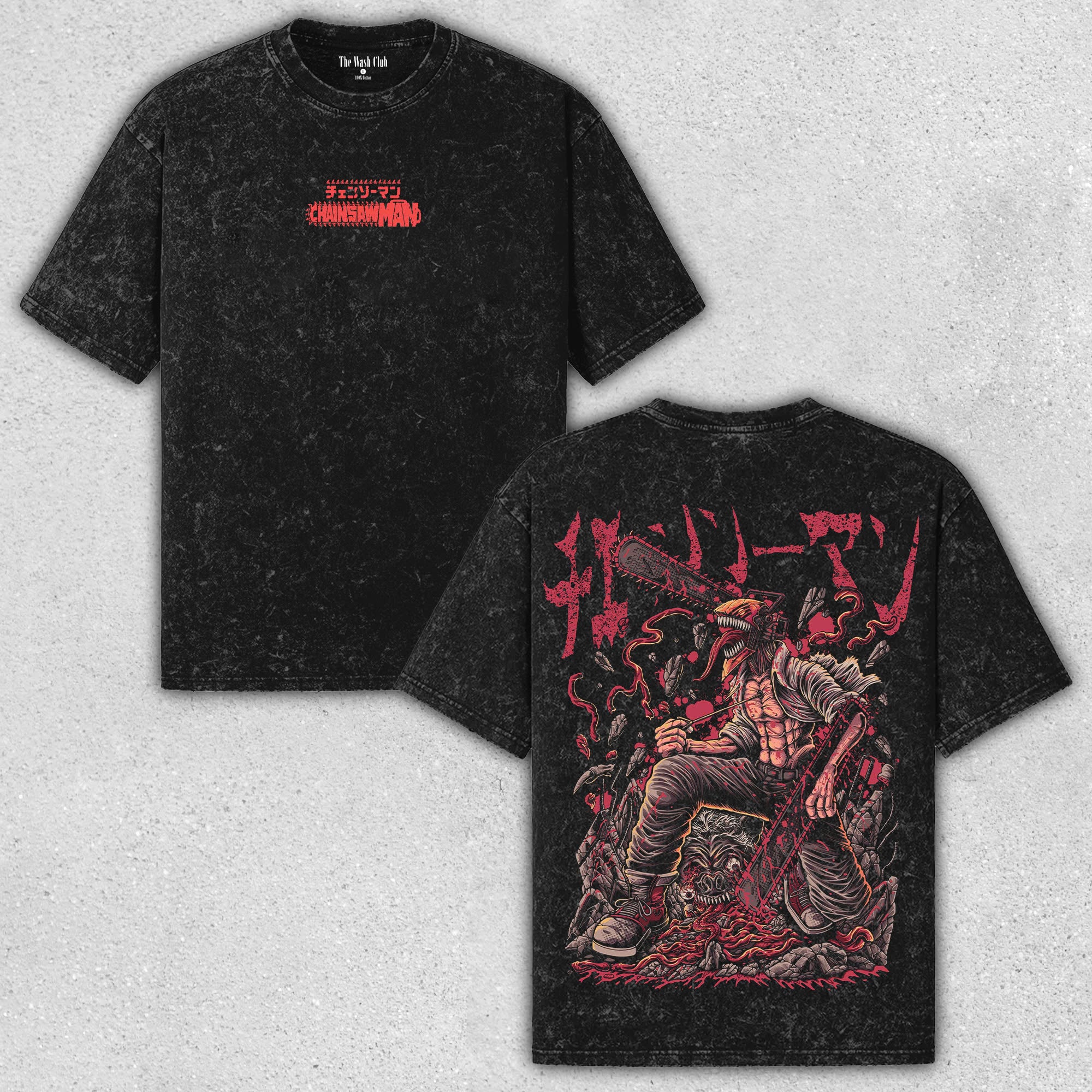 Denji - Chainsaw Man Retro Wash T-Shirt with Dynamic Anime Art