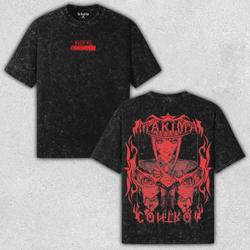 Makima - Chainsaw Man Edgy Wash T-Shirt with Fierce Devil Design