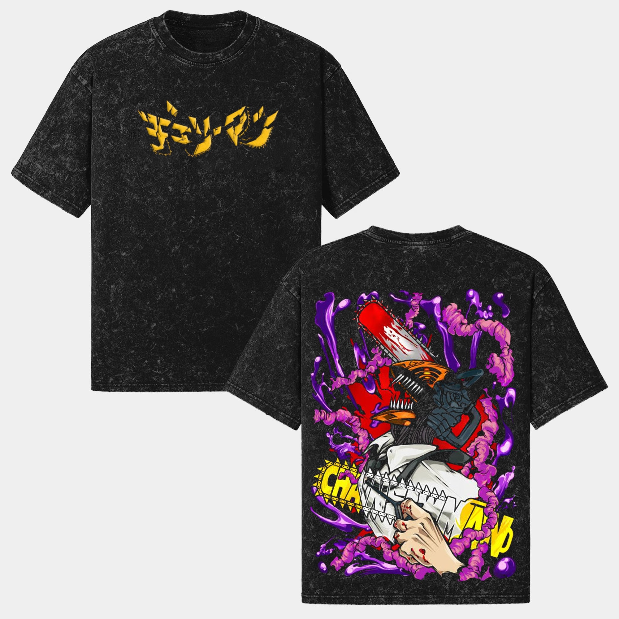 Denji Chainsaw Man V4 - Epic Anime Graphic Washed Tee with Dynamic Devil Design