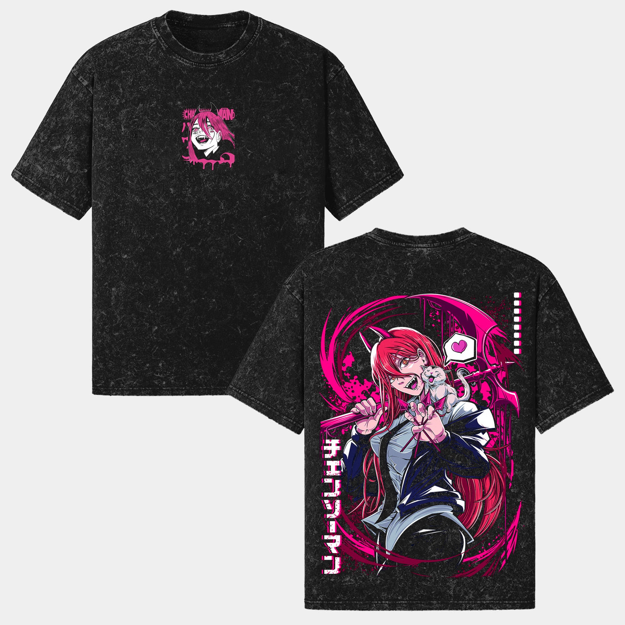 Power - Chainsaw Man Stylish Washed T-Shirt Featuring Devil Power