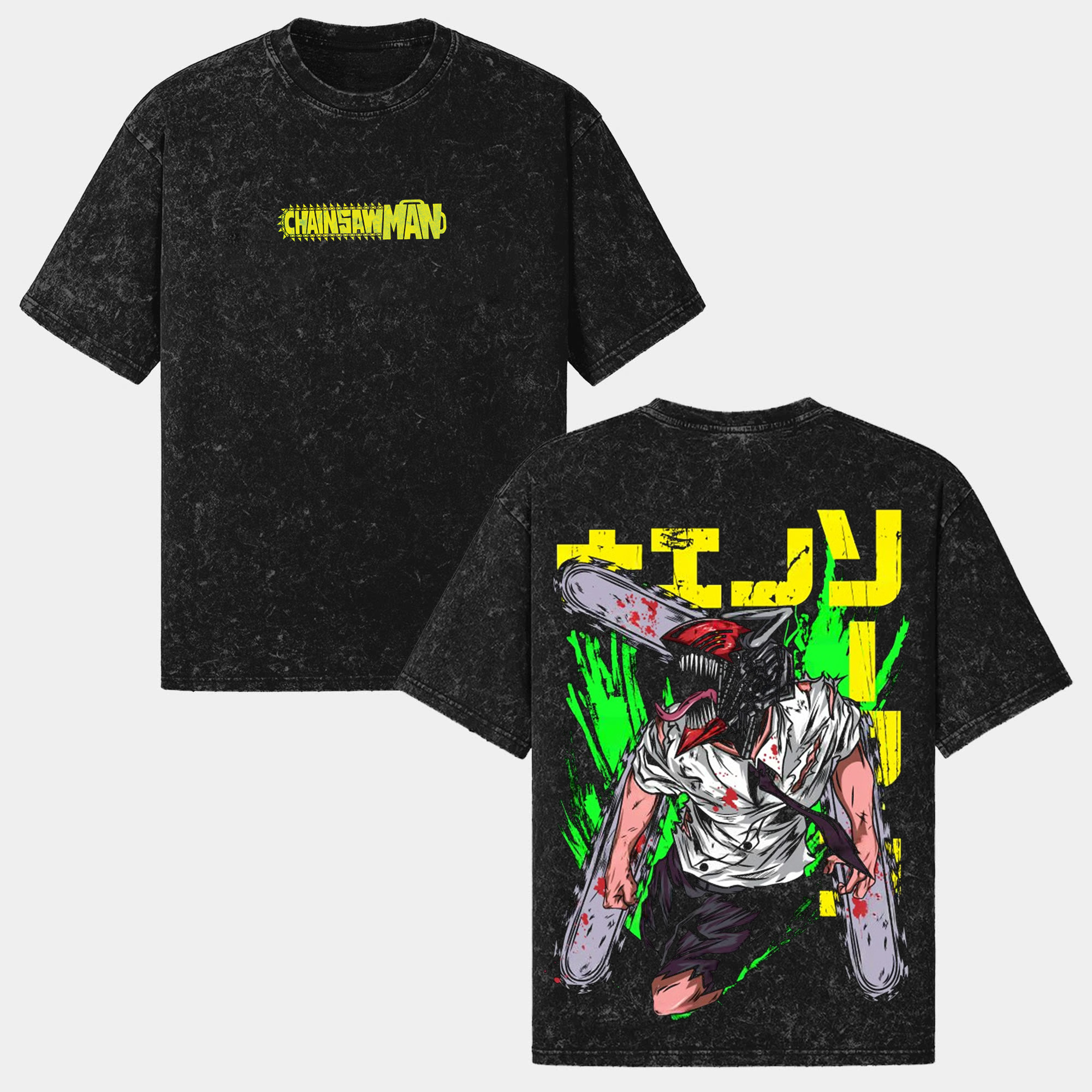 Denji Chainsaw Man - Epic Anime Graphic Washed Tee with Dynamic Devil Design