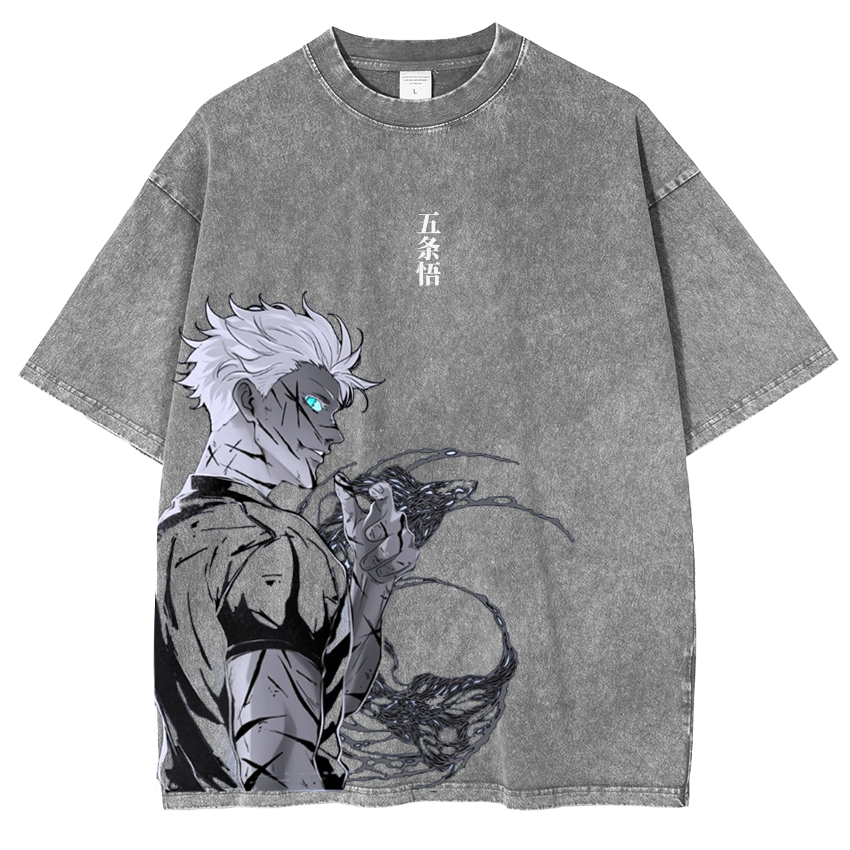 Anime Jujustu Kaisen Gojo Printed Washed T-Shirt