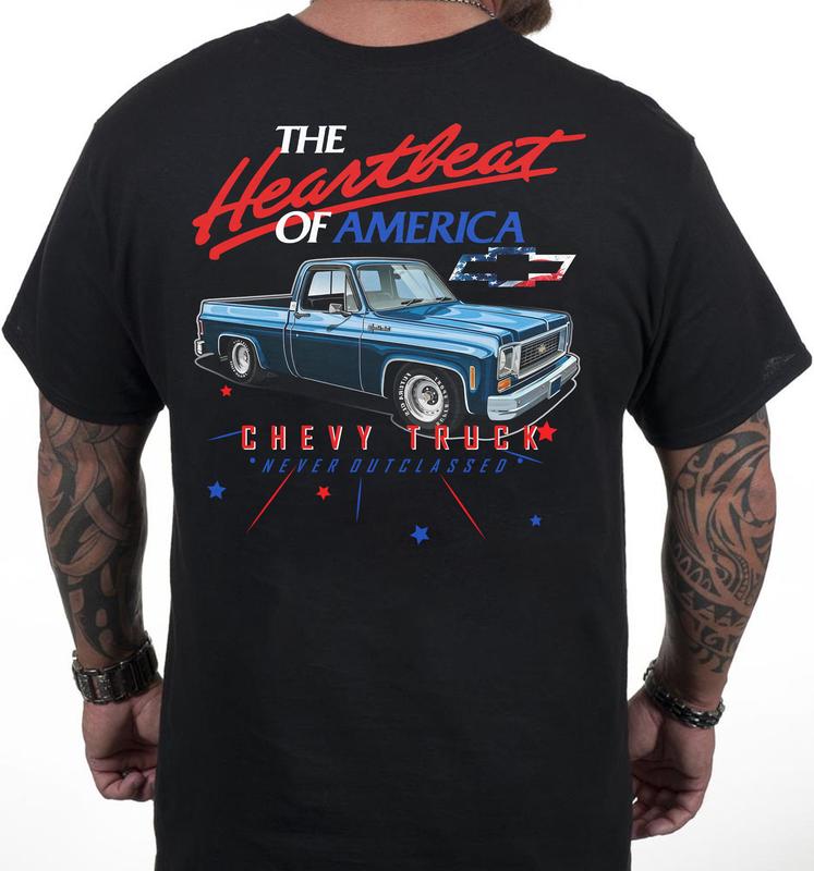 Chevy Truck Never Outclassed Tee Red White & Royal Blue Graphic T-Shirt
